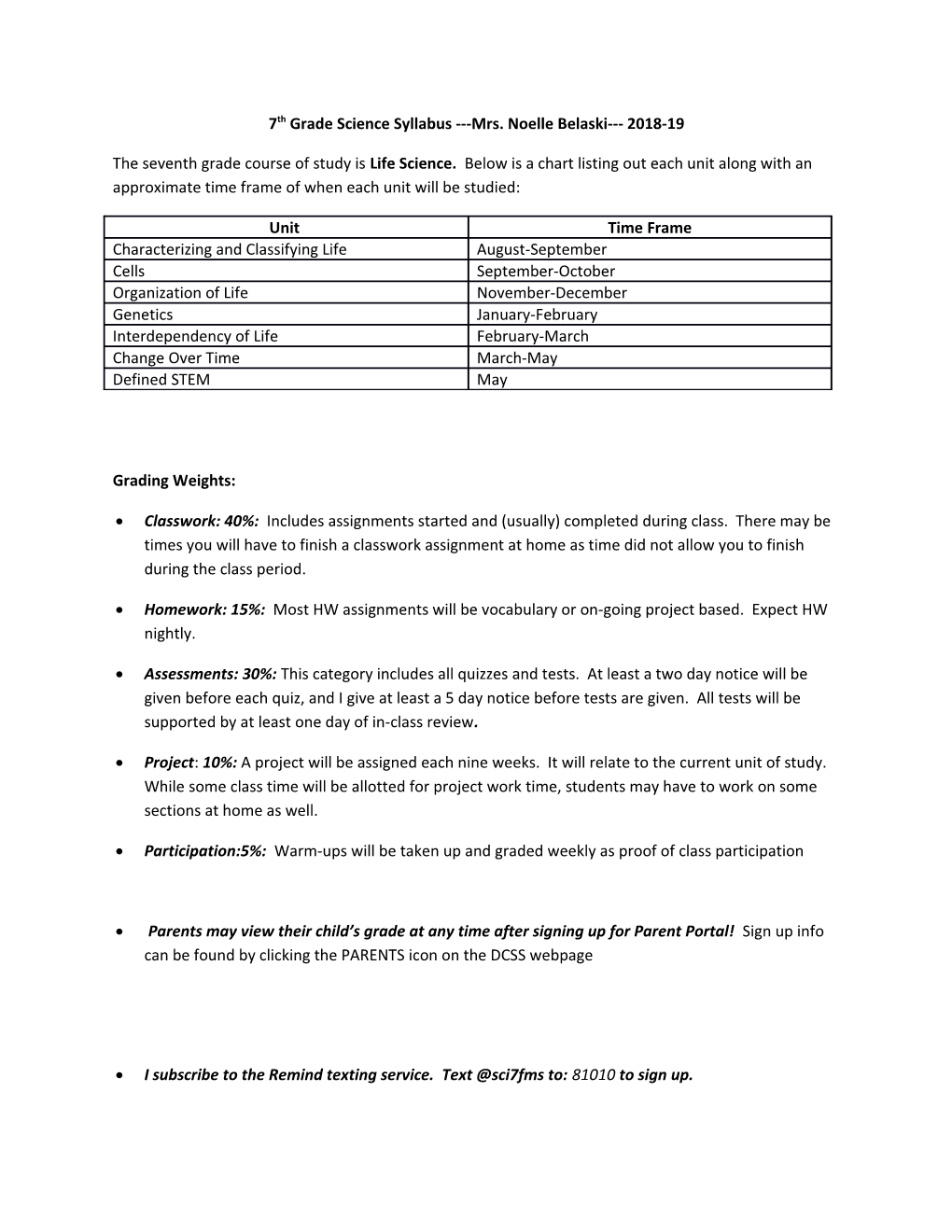 7Th Grade Science Syllabus Mrs. Noelle Belaski 2018-19