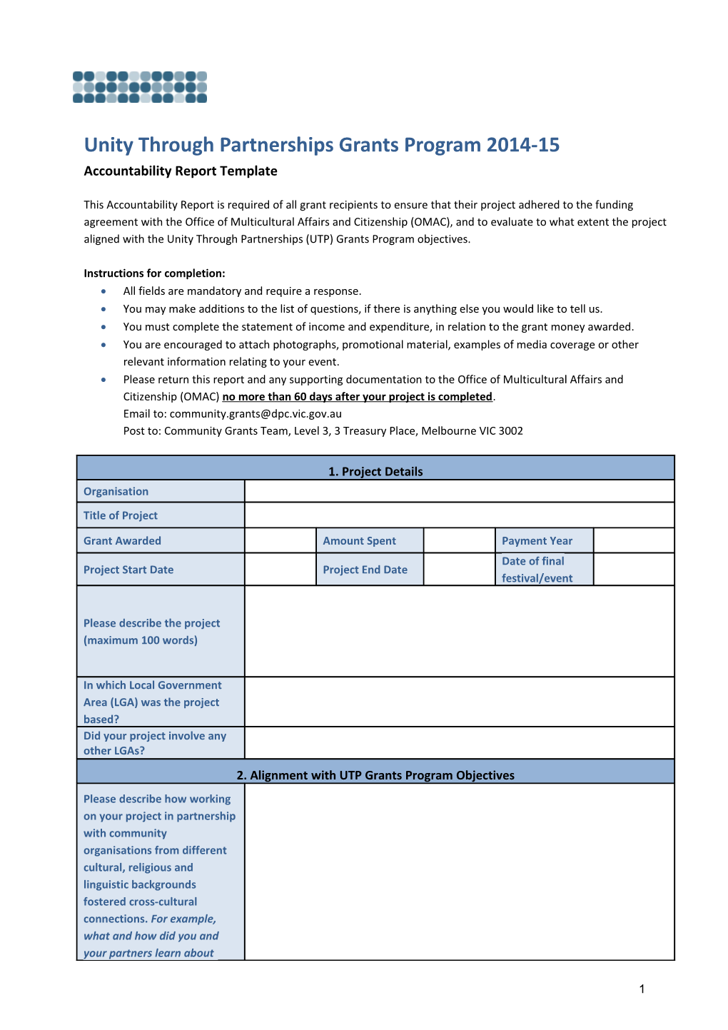 Unity Through Partnerships Grants Program 2014-15