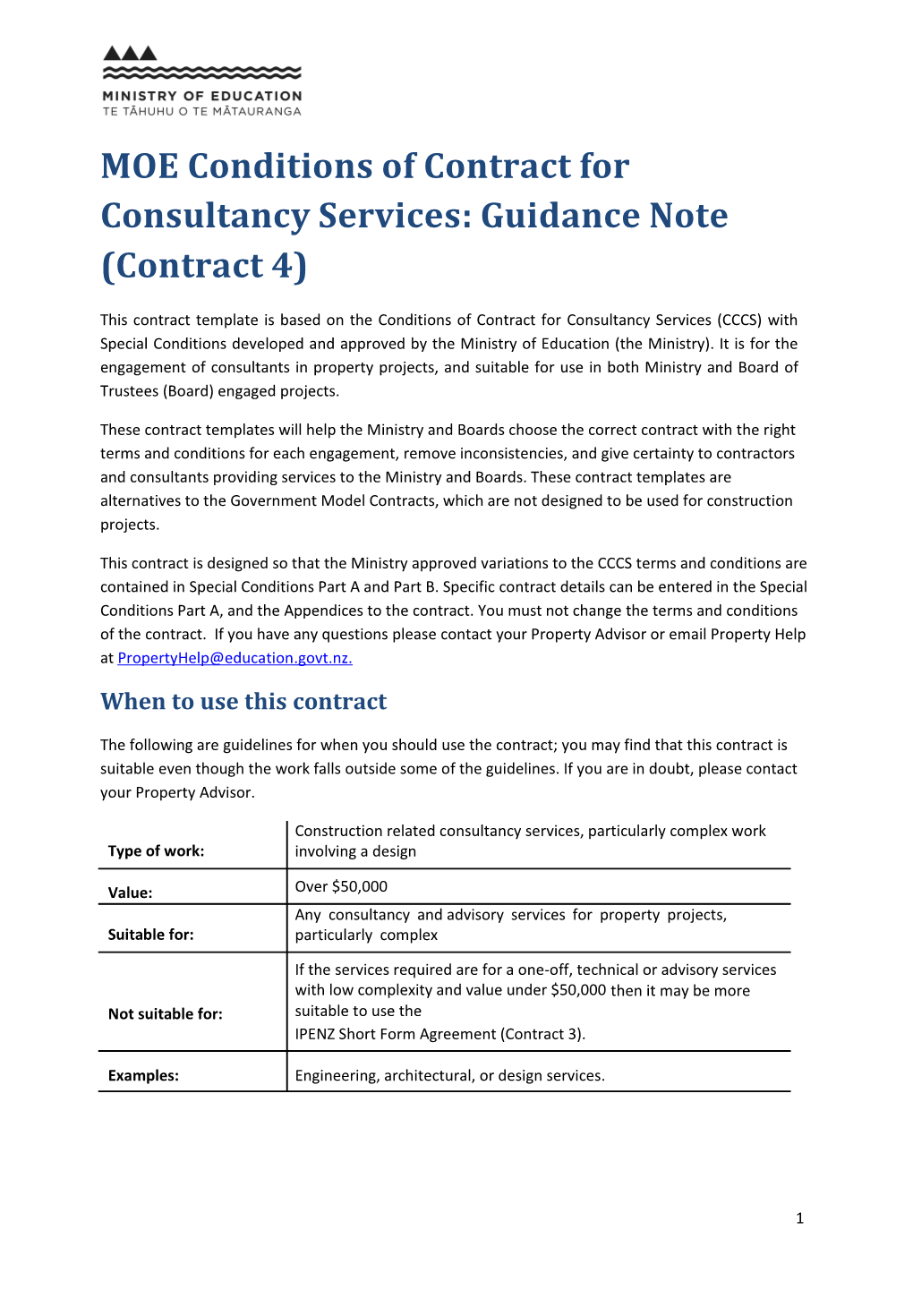 MOE Conditions of Contract for Consultancy Services - Guidance Note for Contract 4