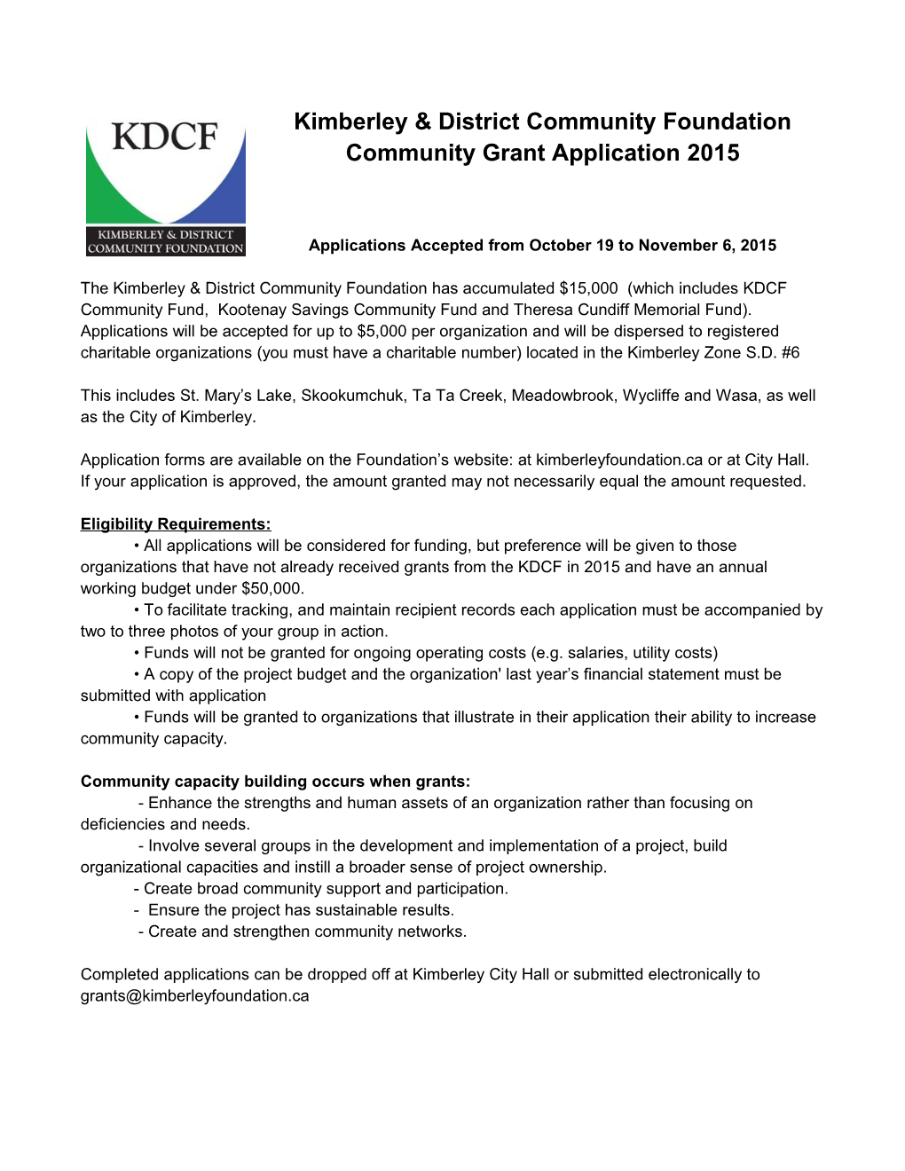 Community Grant Application 2015