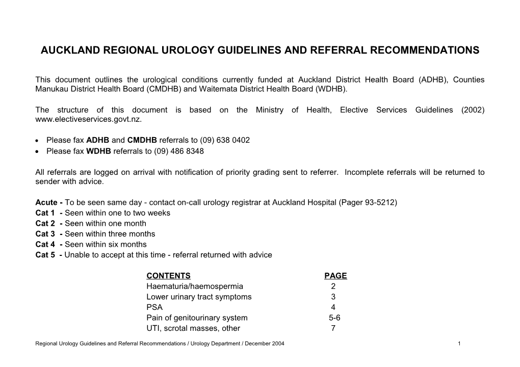 Auckland Regional Urology Guidelines and Referral Recommendations