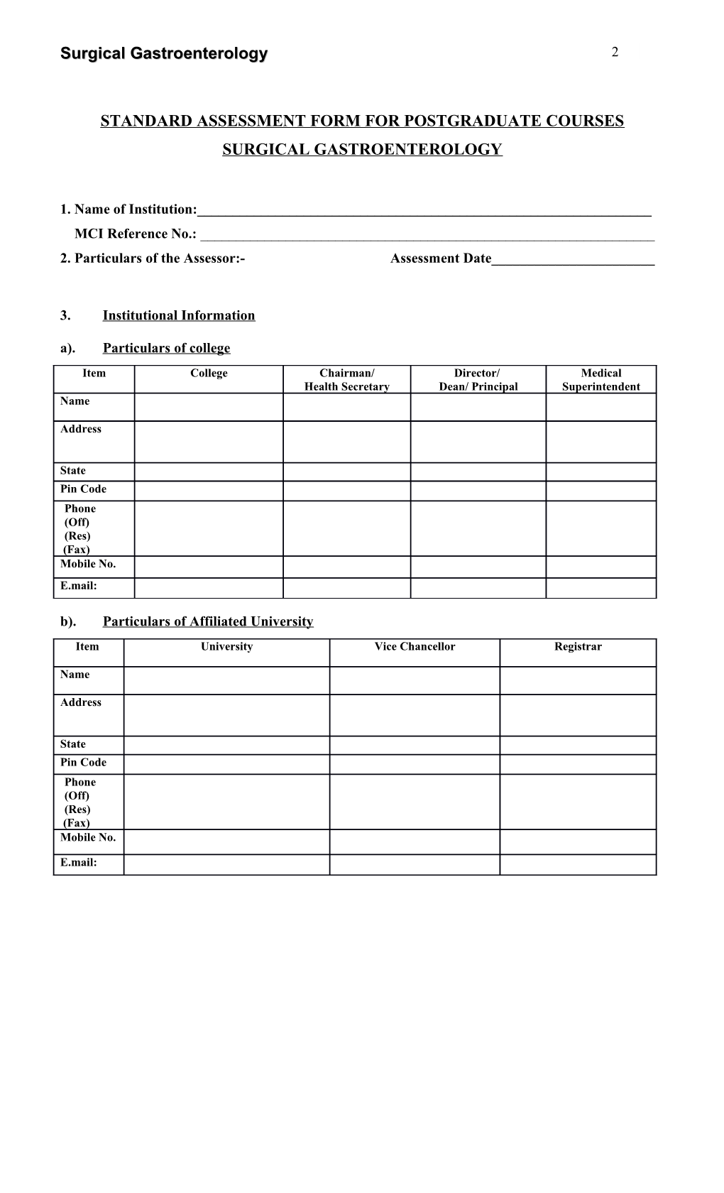 Standard Assessment Form for Pg Coursesyear 2019-20