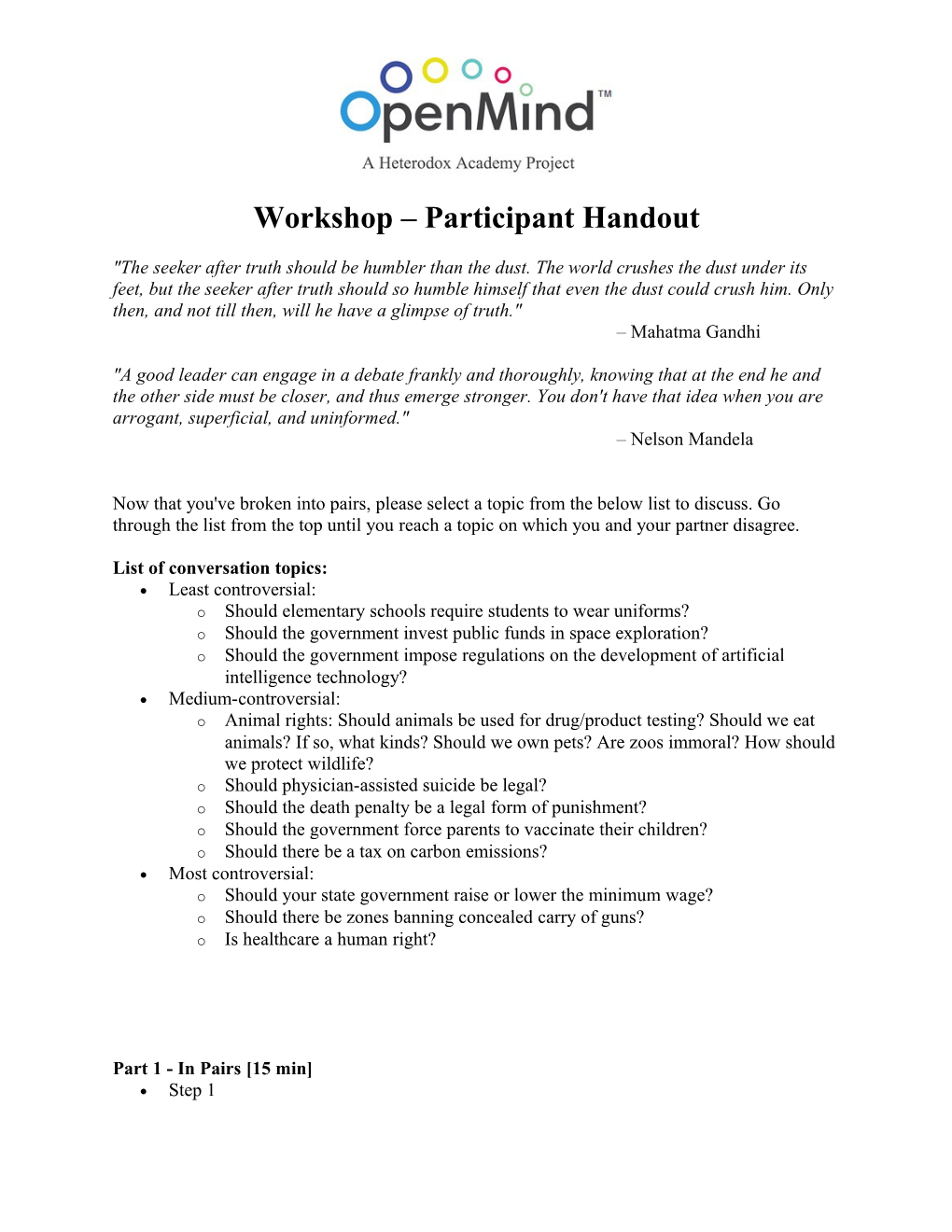 Workshop Participant Handout