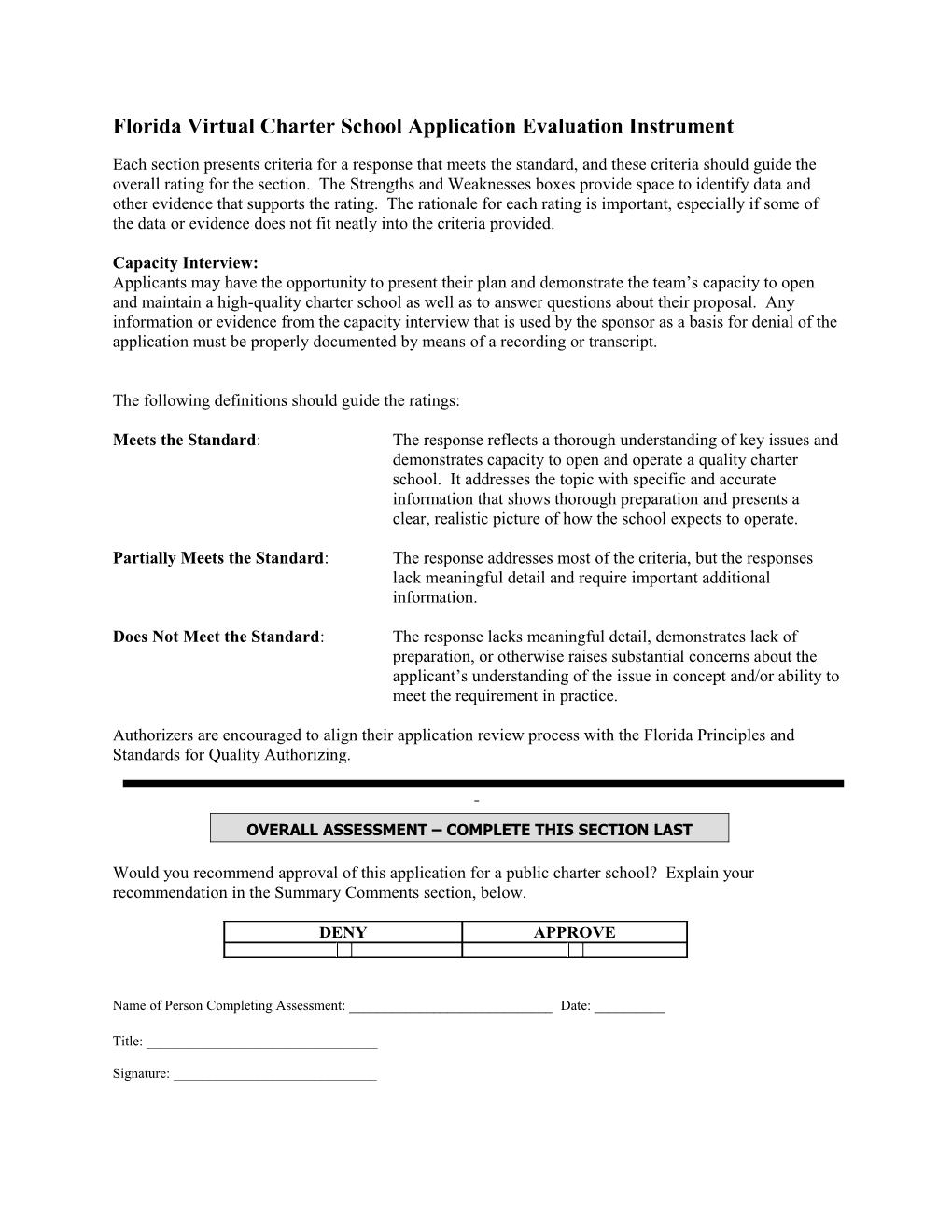Florida Virtual Charter School Applicationevaluation Instrument