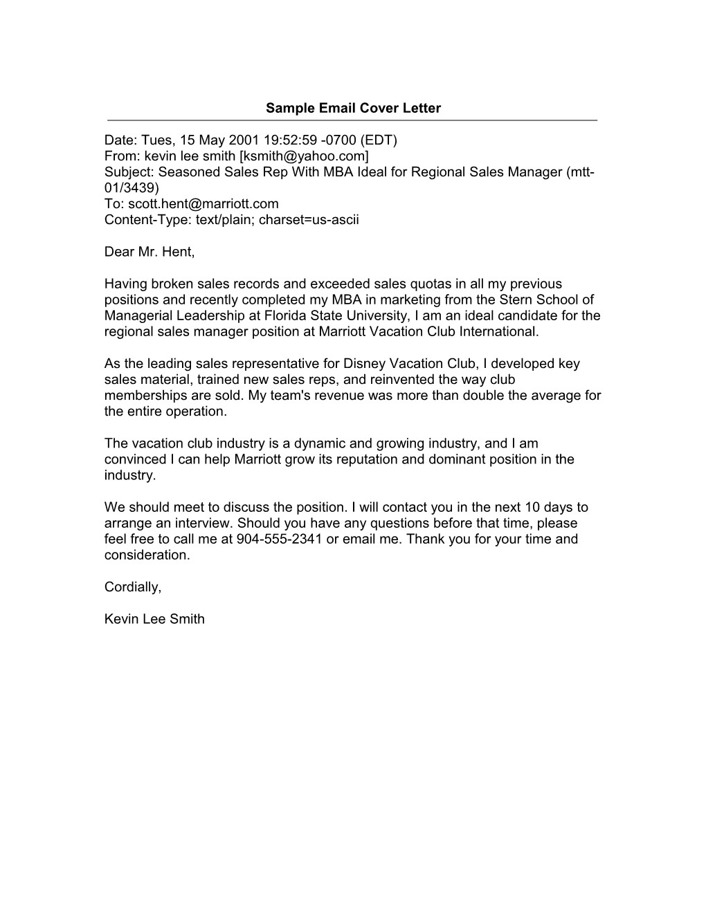 Sample Cold Call Cover Letter