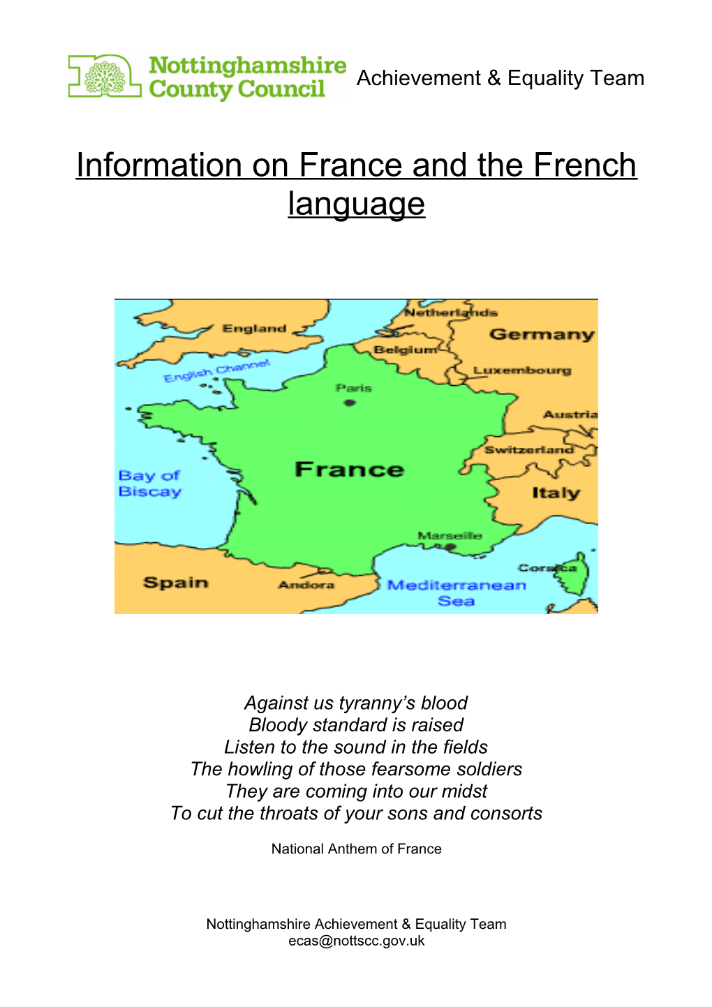 Information on France and the French Language