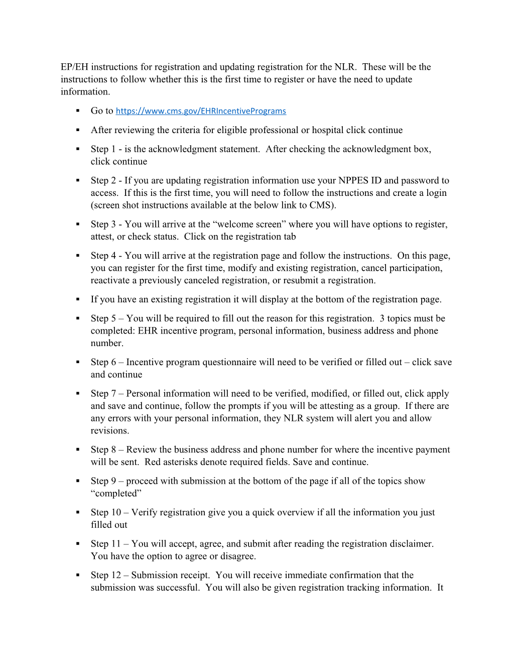 EP/EH Instructions for Registration and Updating Registration for the NLR. These Will Be