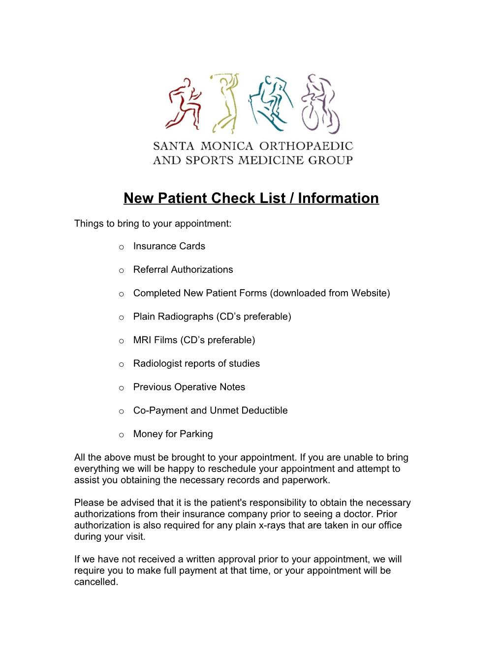 New Patient Check List / Information