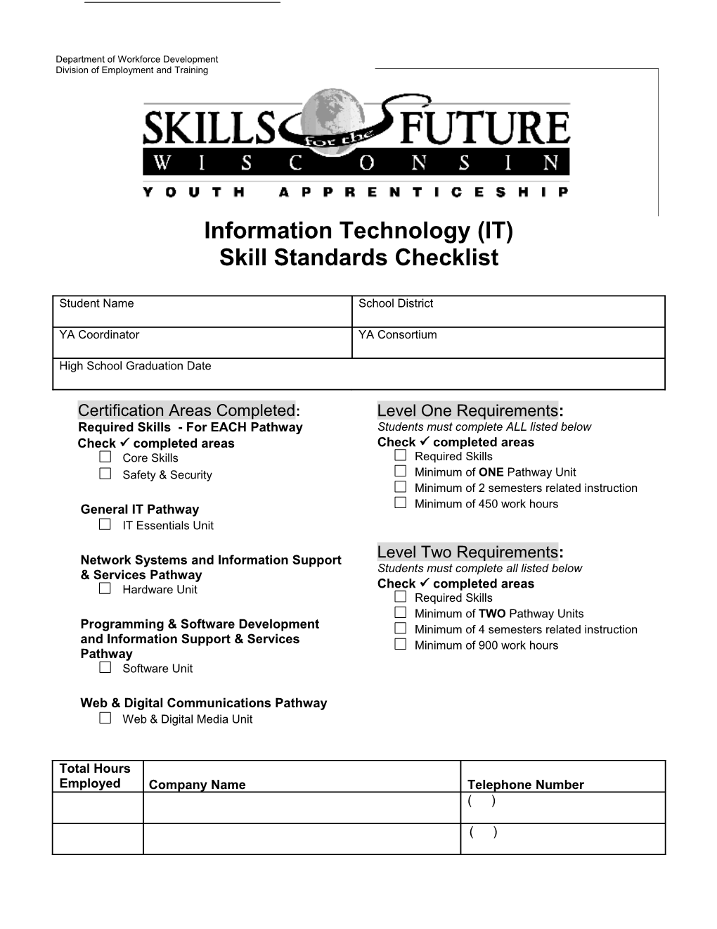 DETW-16812-E, Information Technology (IT) Skill Standards Checklist