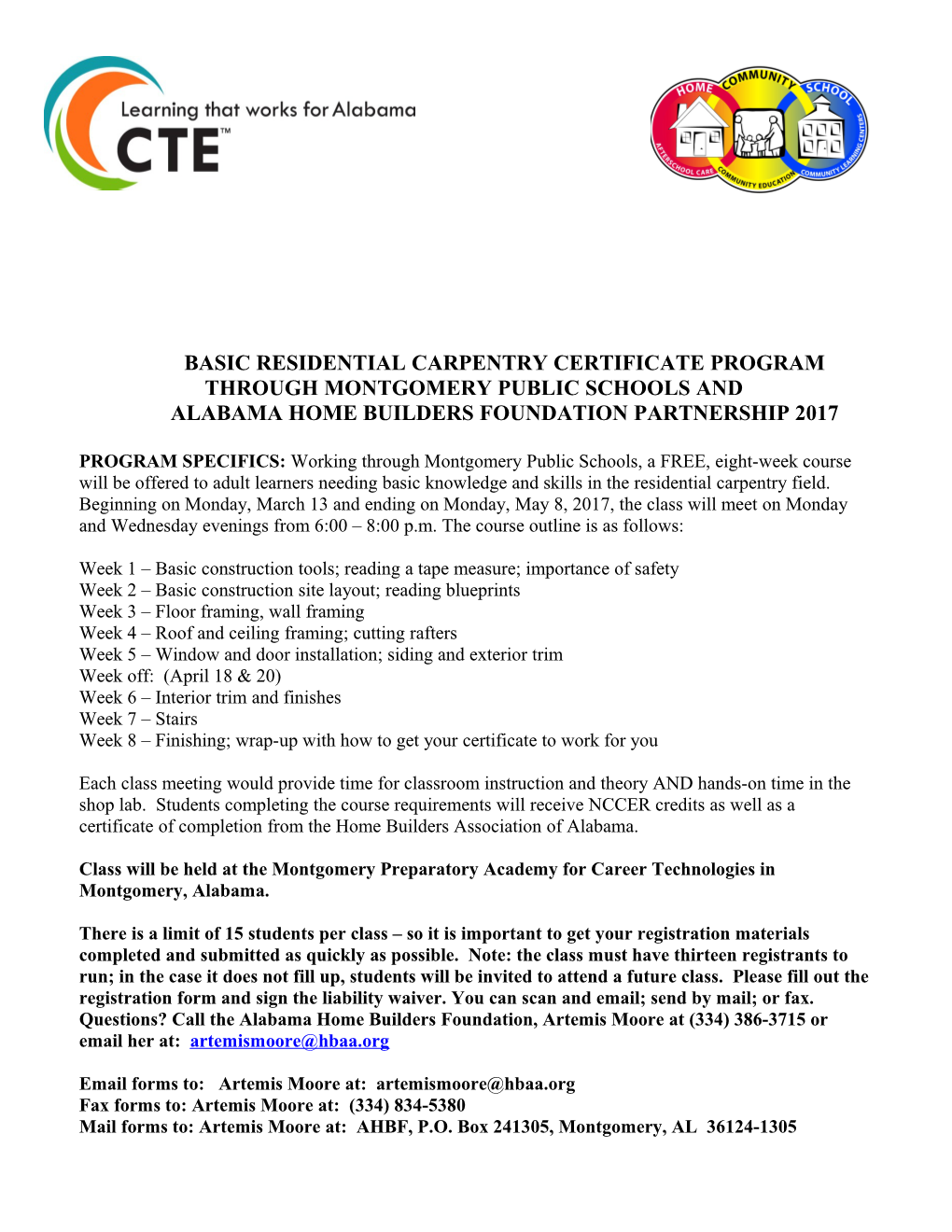 Basic Residential Carpentry Certificate Program Throughmontgomery Public Schools And