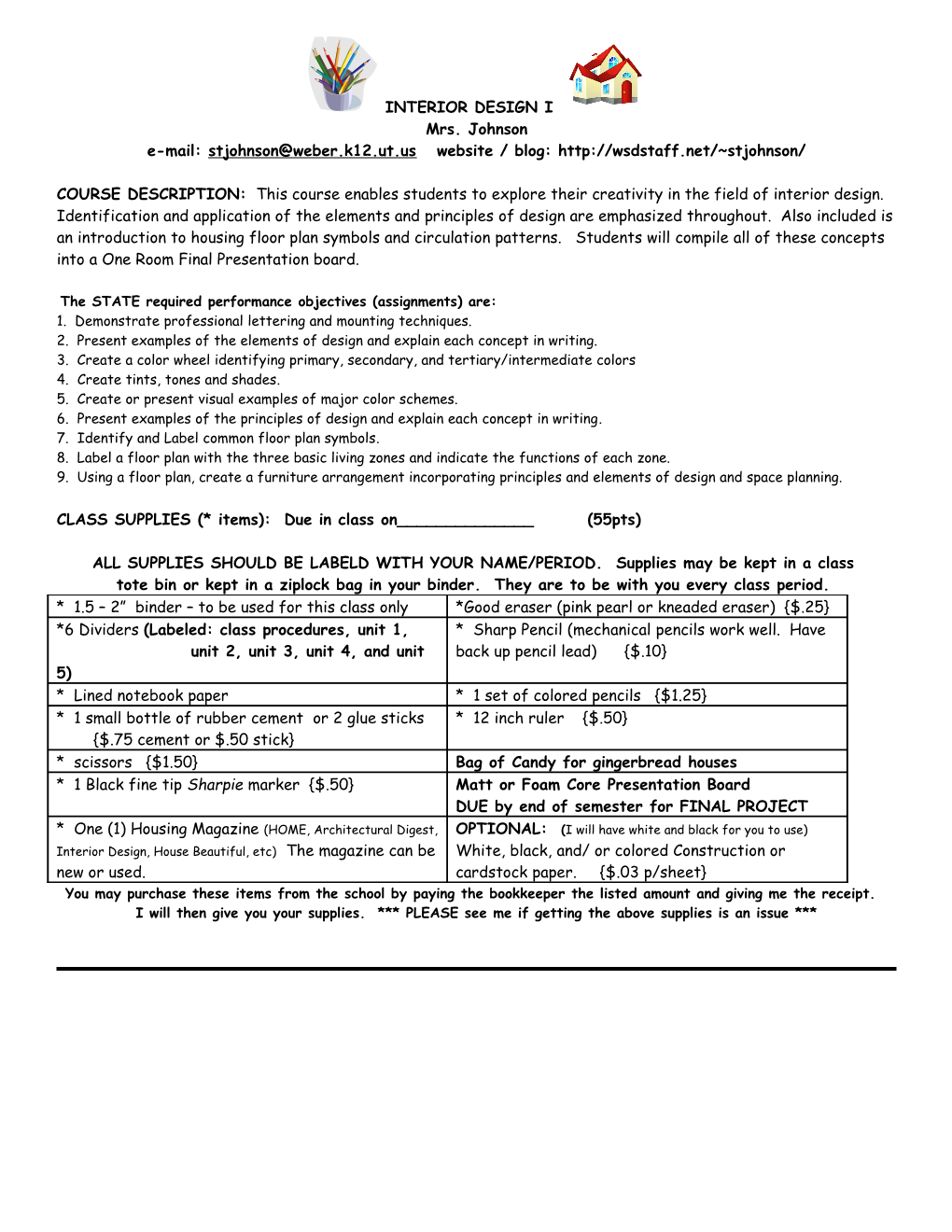 The STATE Required Performance Objectives (Assignments) Are