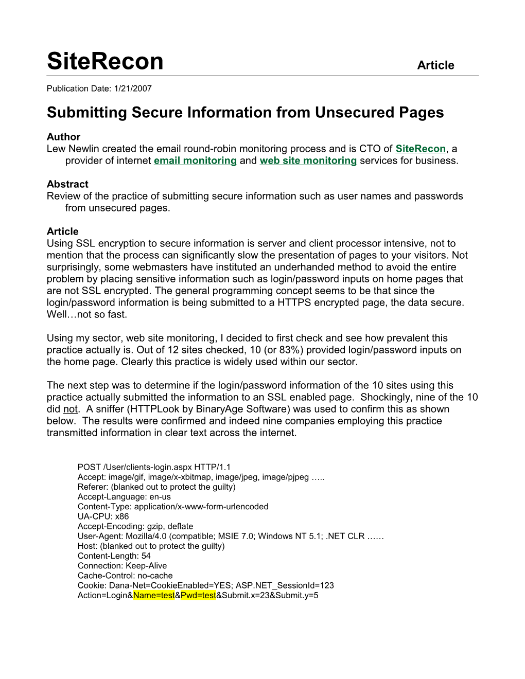 Submitting Secure Information from Unsecured Pages