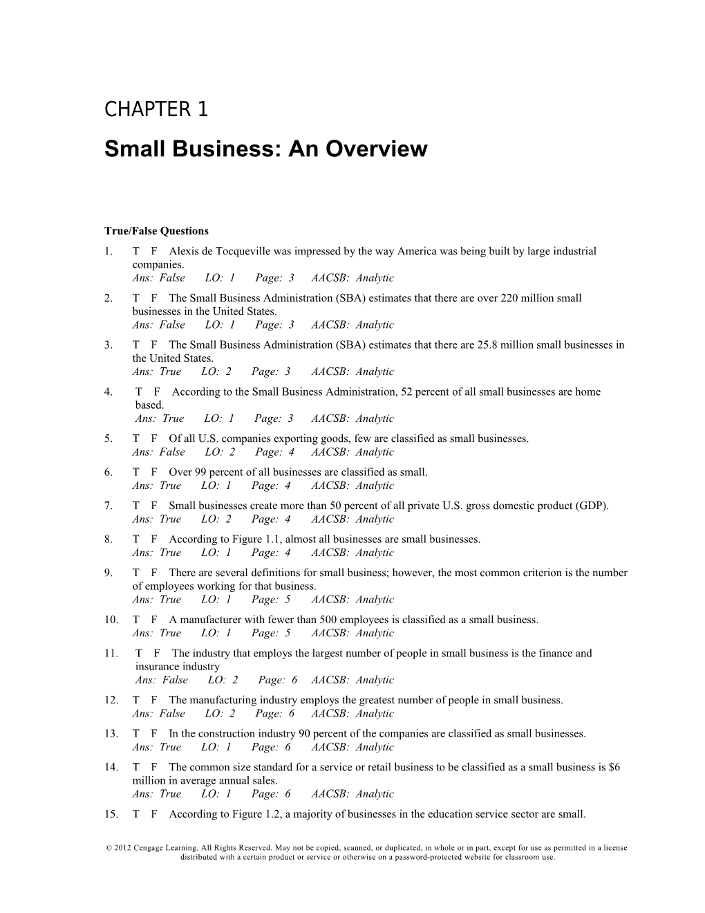 Chapter 1: Small Business: an Overview 1