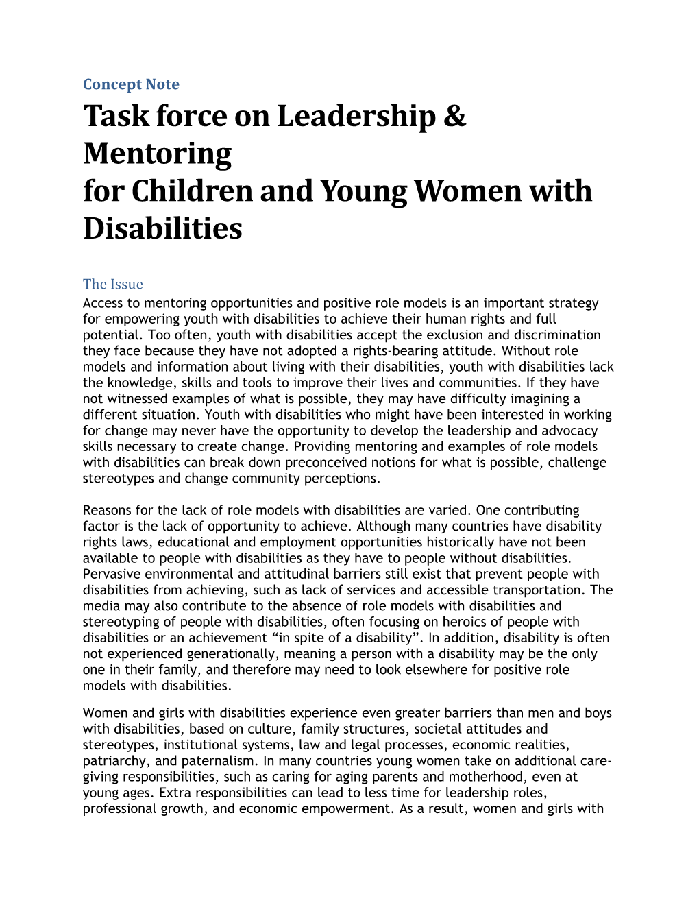 Task Force on Leadership & Mentoring for Children and Young Women with Disabilities