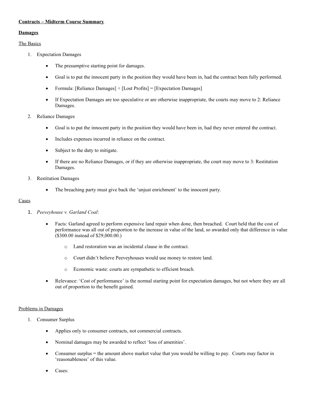 Contracts Midterm Course Summary