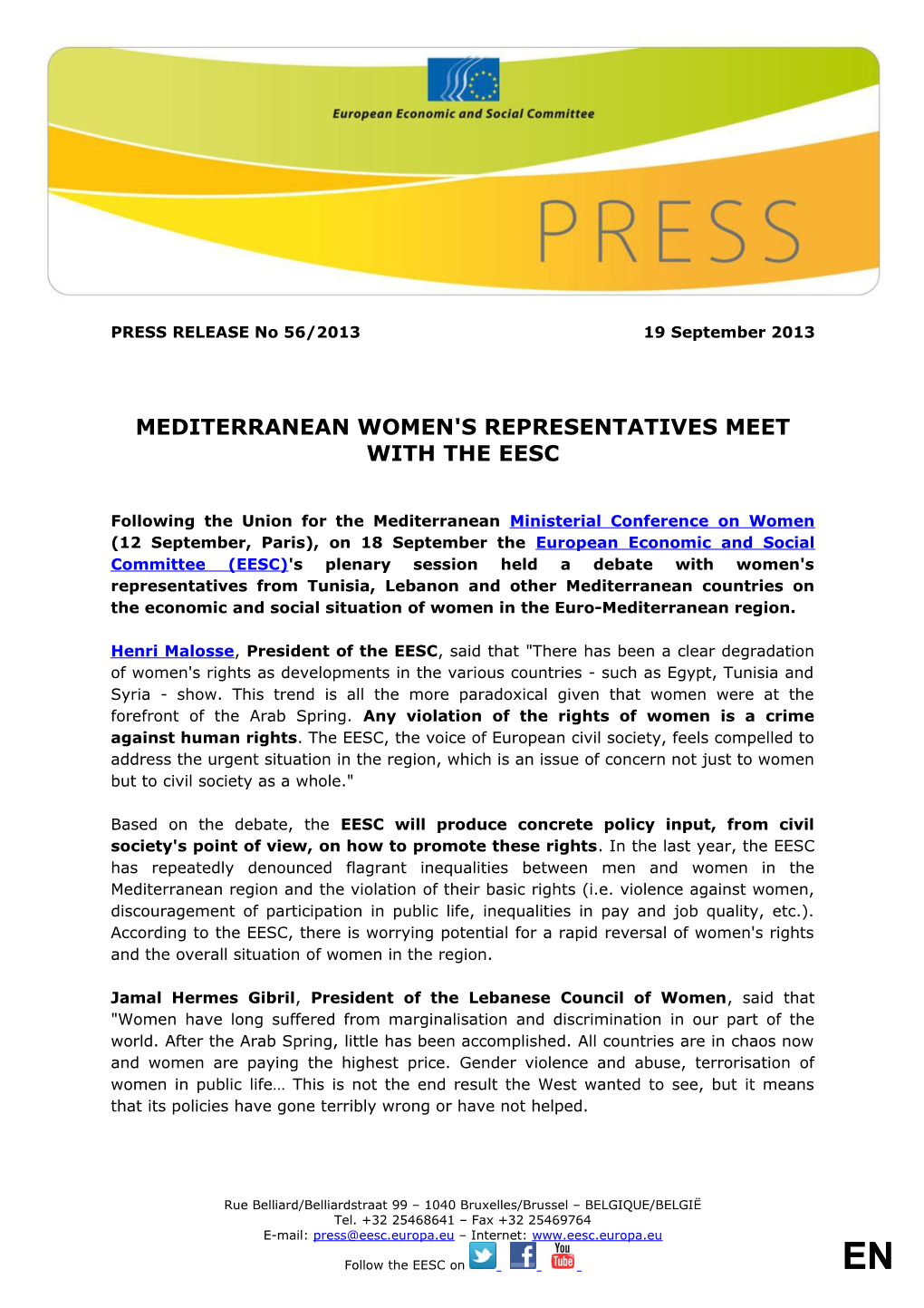 Mediterranean Women's Representatives Meet with the Eesc