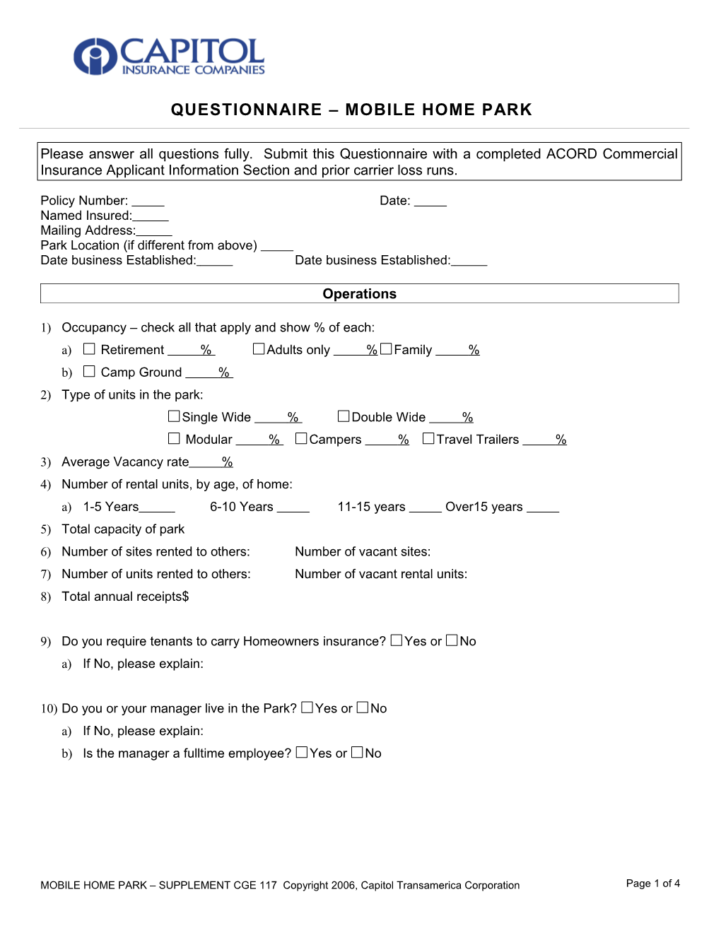 Questionnaire Mobile Home Park