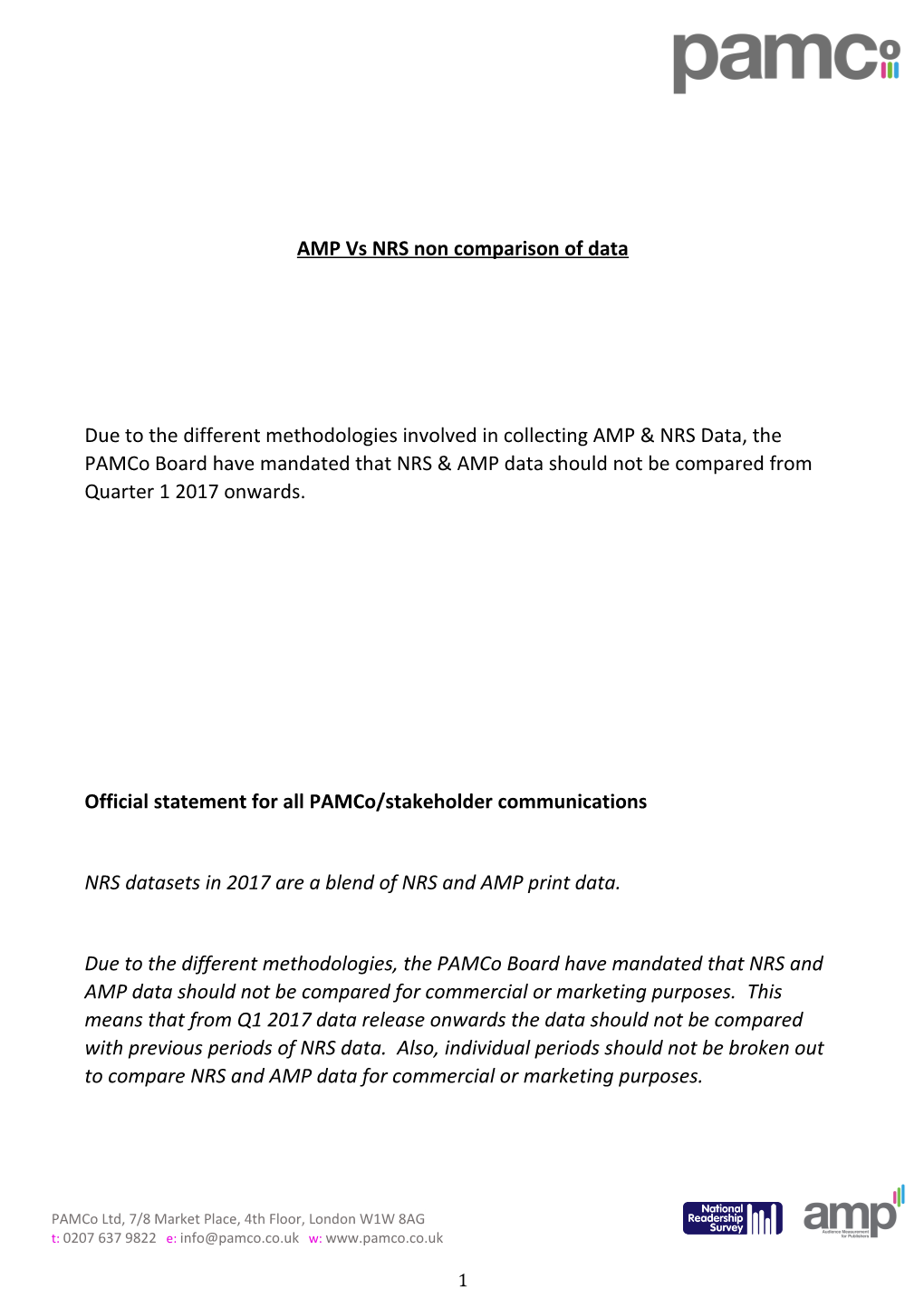AMP Vs NRS Non Comparison of Data