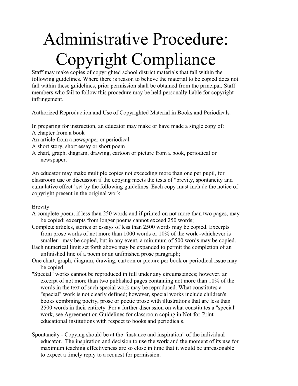 Administrative Procedure: Copyright Compliance