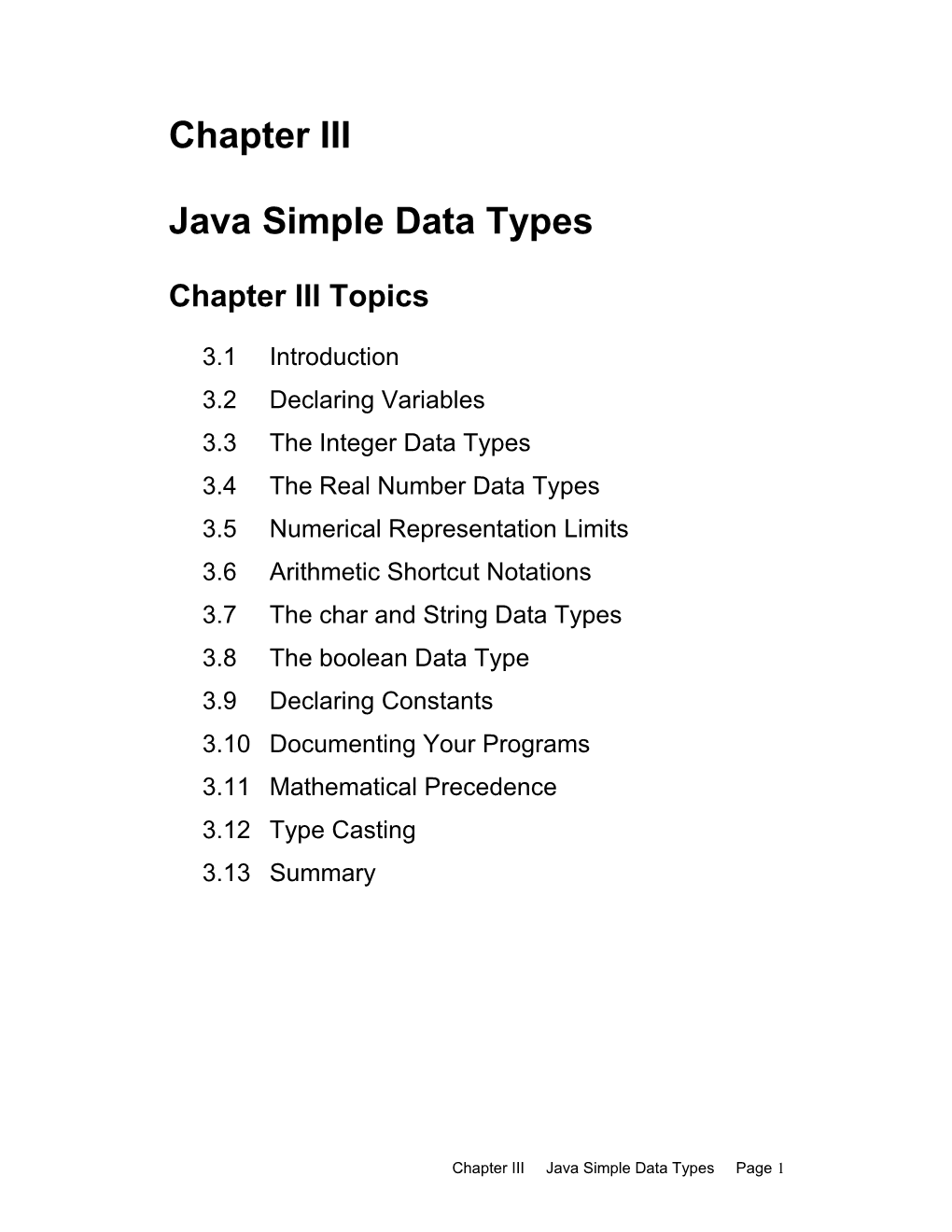Java Simple Data Types