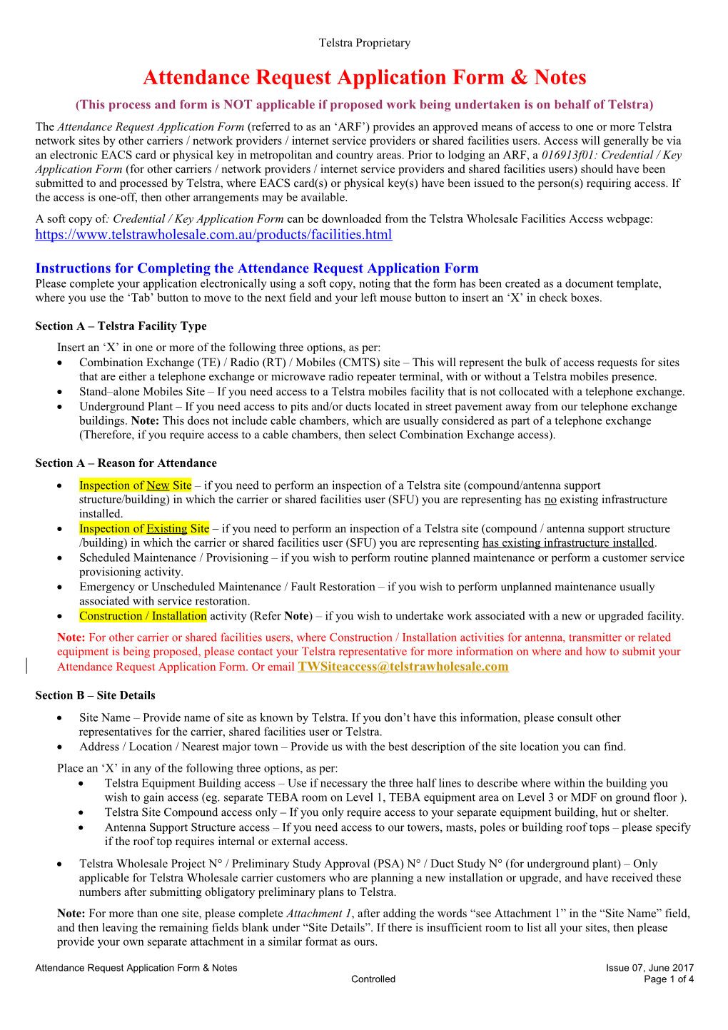 Attendance Request Application Form & Notes