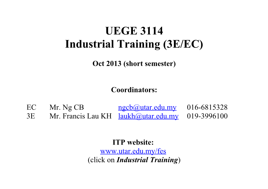Industrial Training (3E/EC)