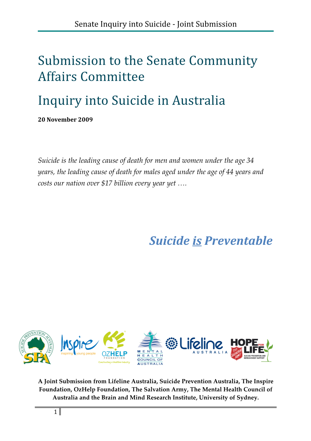 Senate Inquiry Into Suicide - Joint Submission