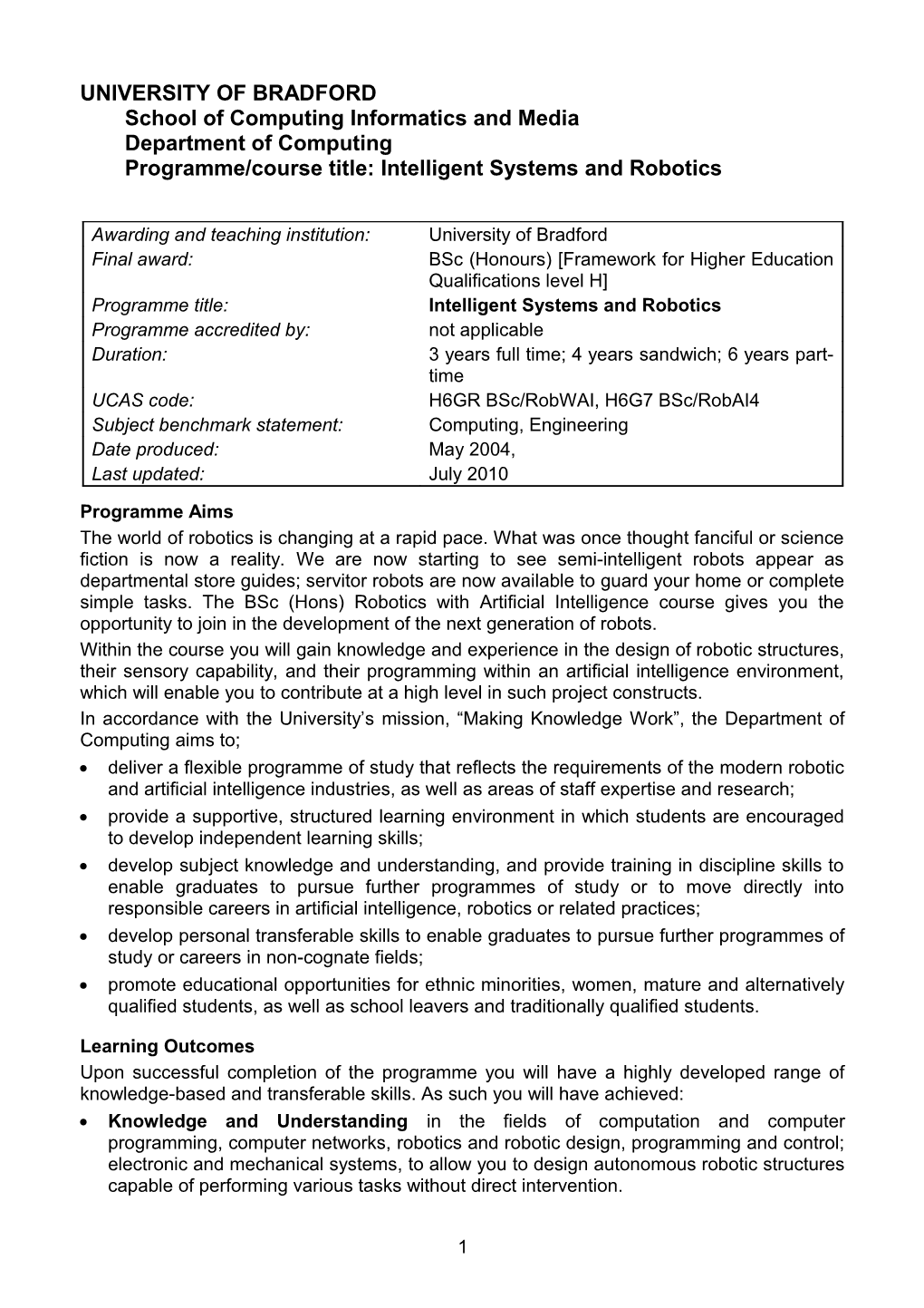 UNIVERSITY of Bradfordschool of Computing Informatics and Mediadepartment Of