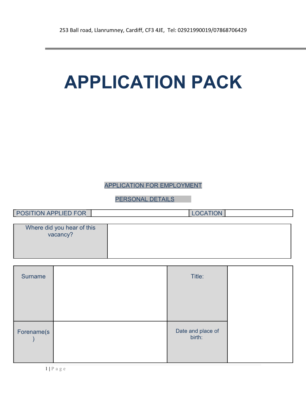 Newhope Health & Home Care Application Pack