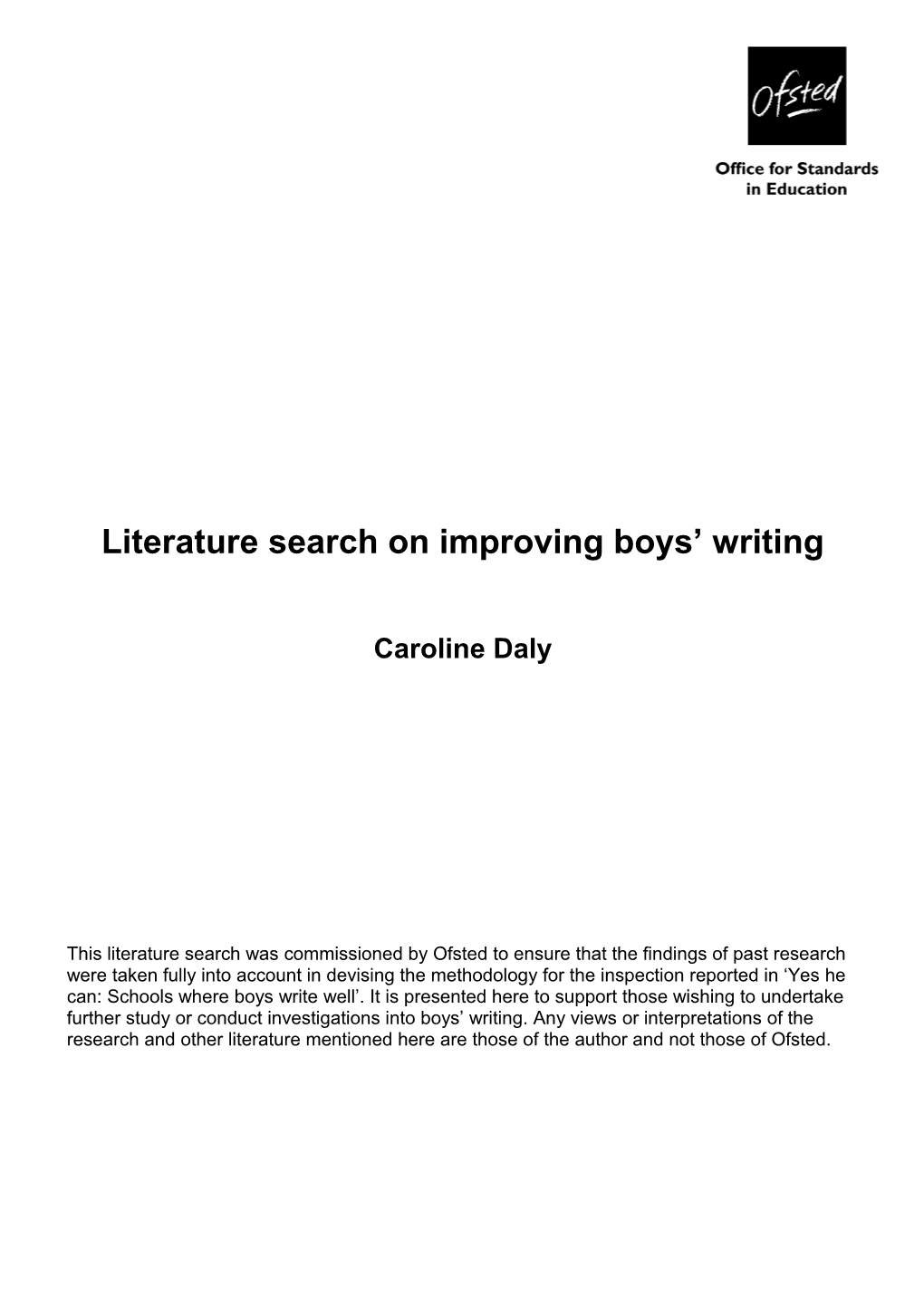 Literature Search on Improving Boys Writing