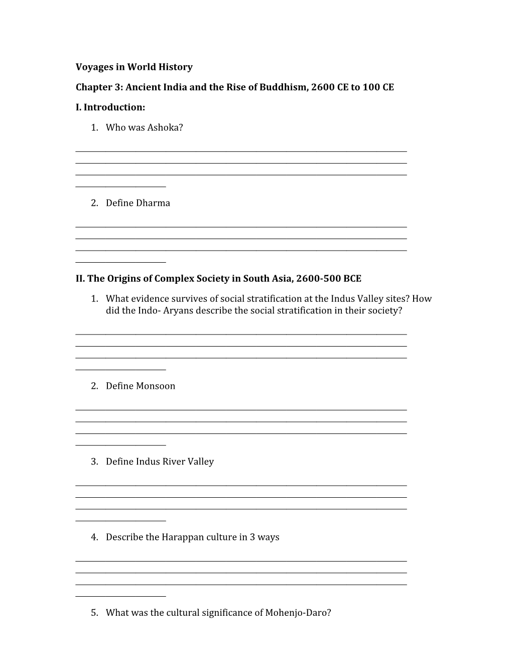 Chapter 3: Ancient India and the Rise of Buddhism, 2600 CE to 100 CE