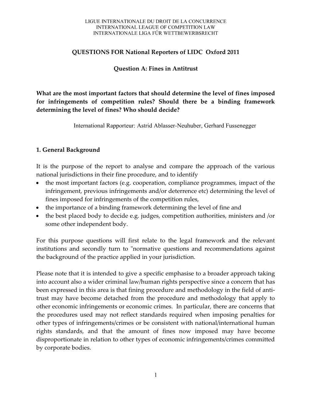 Questions for the International Reporter 2011 Question a (Fines)