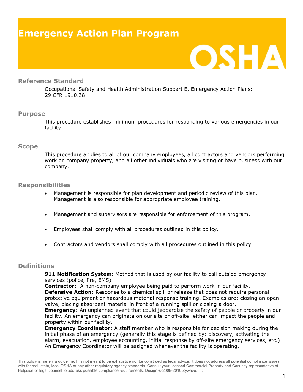 Occupational Safety and Health Administration Subpart E, Emergency Action Plans
