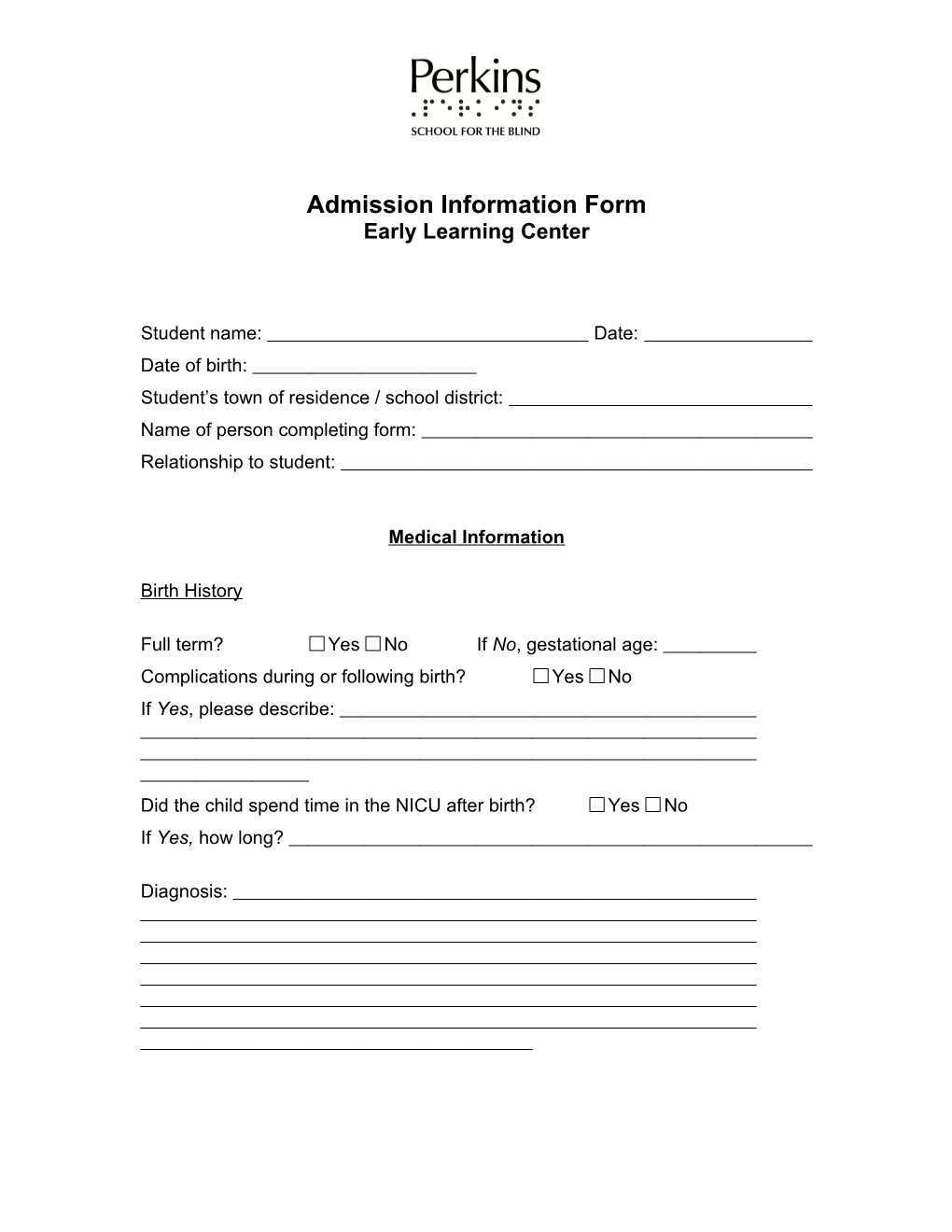 Admission Information Form