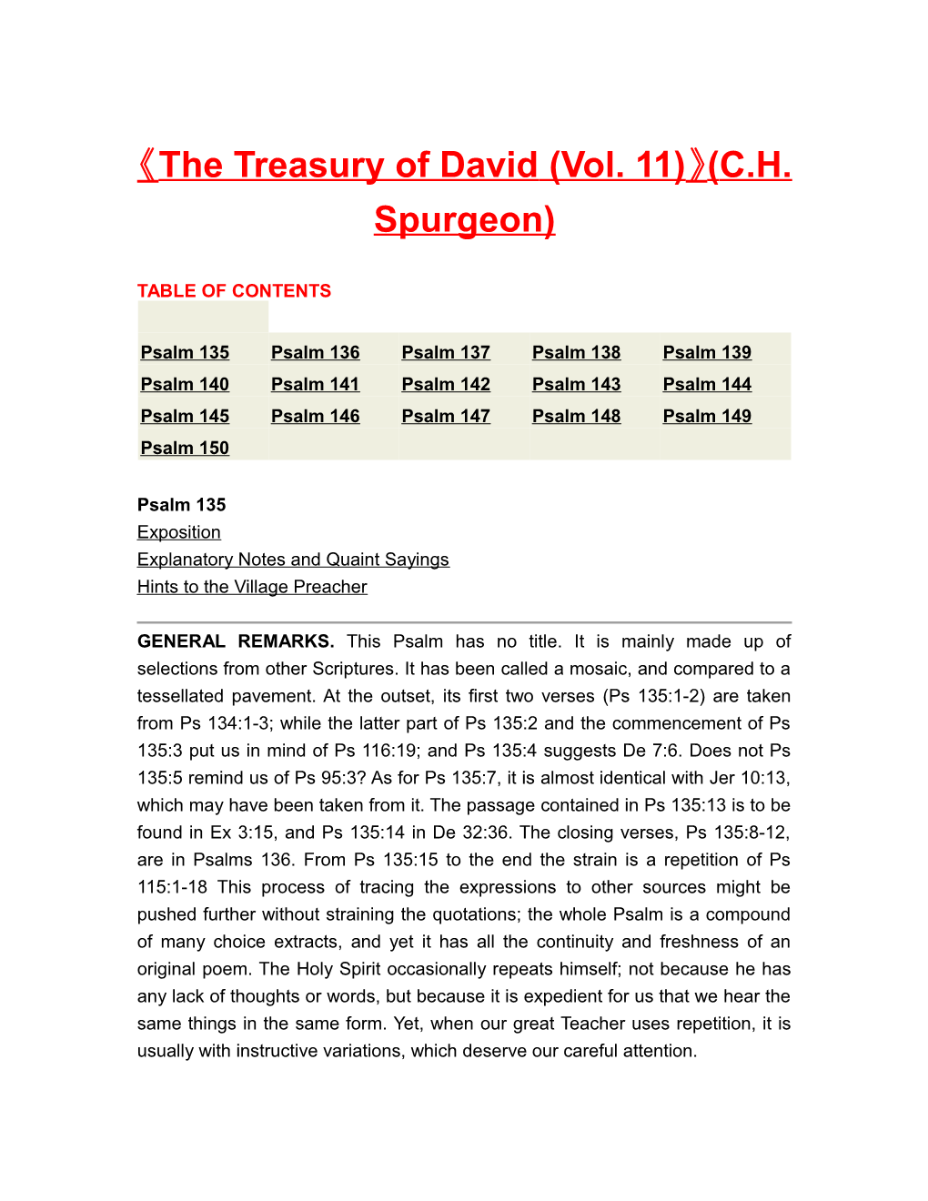 The Treasury of David (Vol. 11) (C.H. Spurgeon)