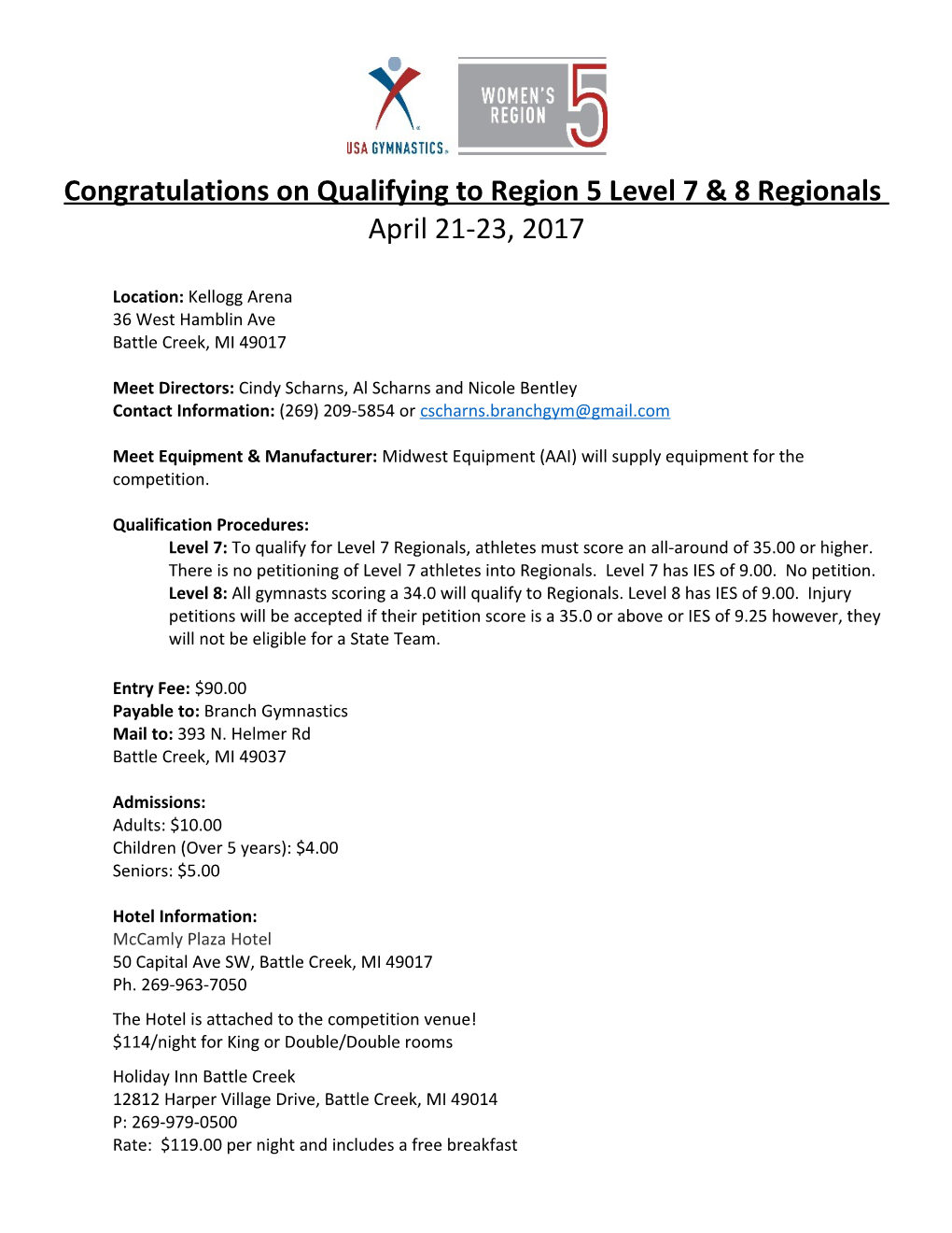 Congratulations on Qualifying to Region 5 Level 7 & 8 Regionals