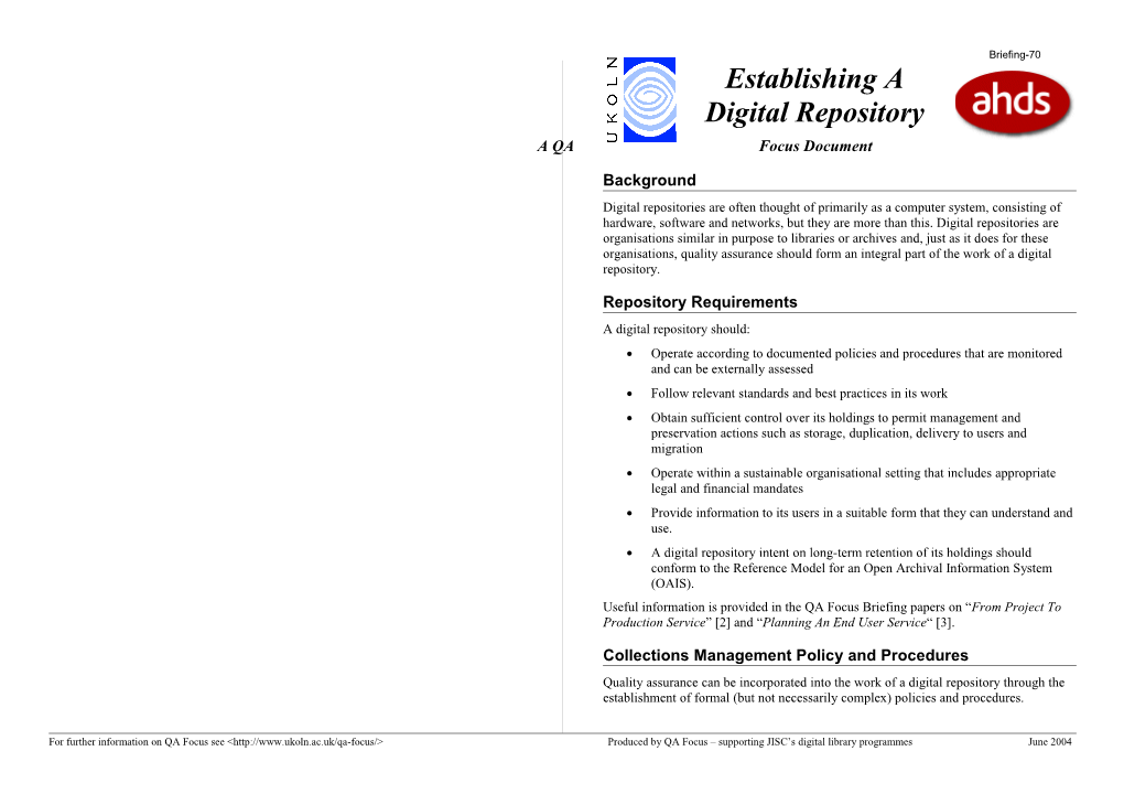 Establishing a Digital Repository