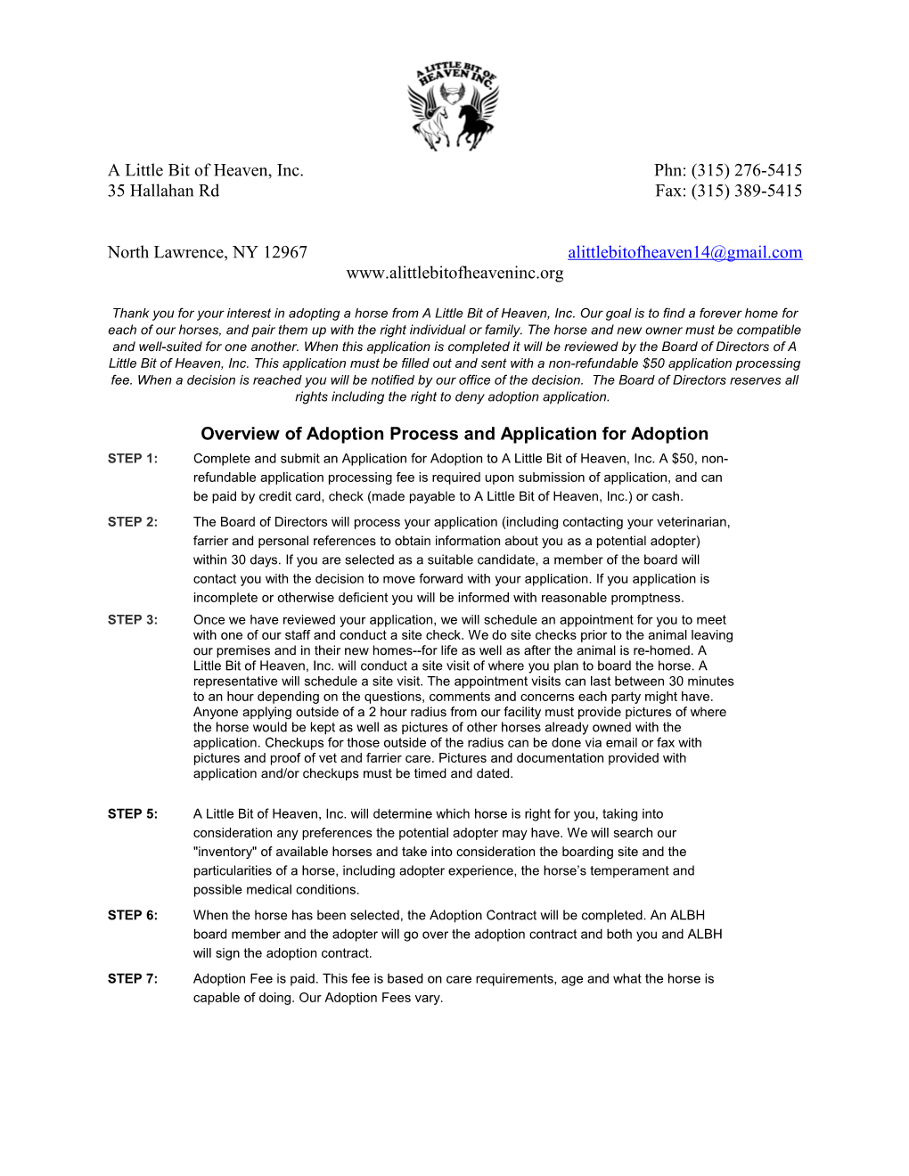 Overview of Adoption Process and Application for Adoption