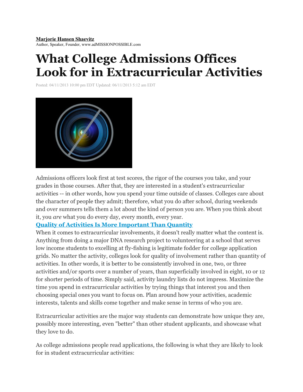 What College Admissions Offices Look for in Extracurricular Activities
