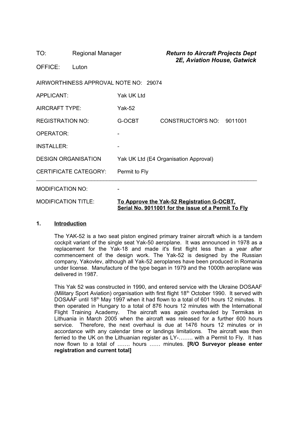 Airworthiness Approval Note No: 29074