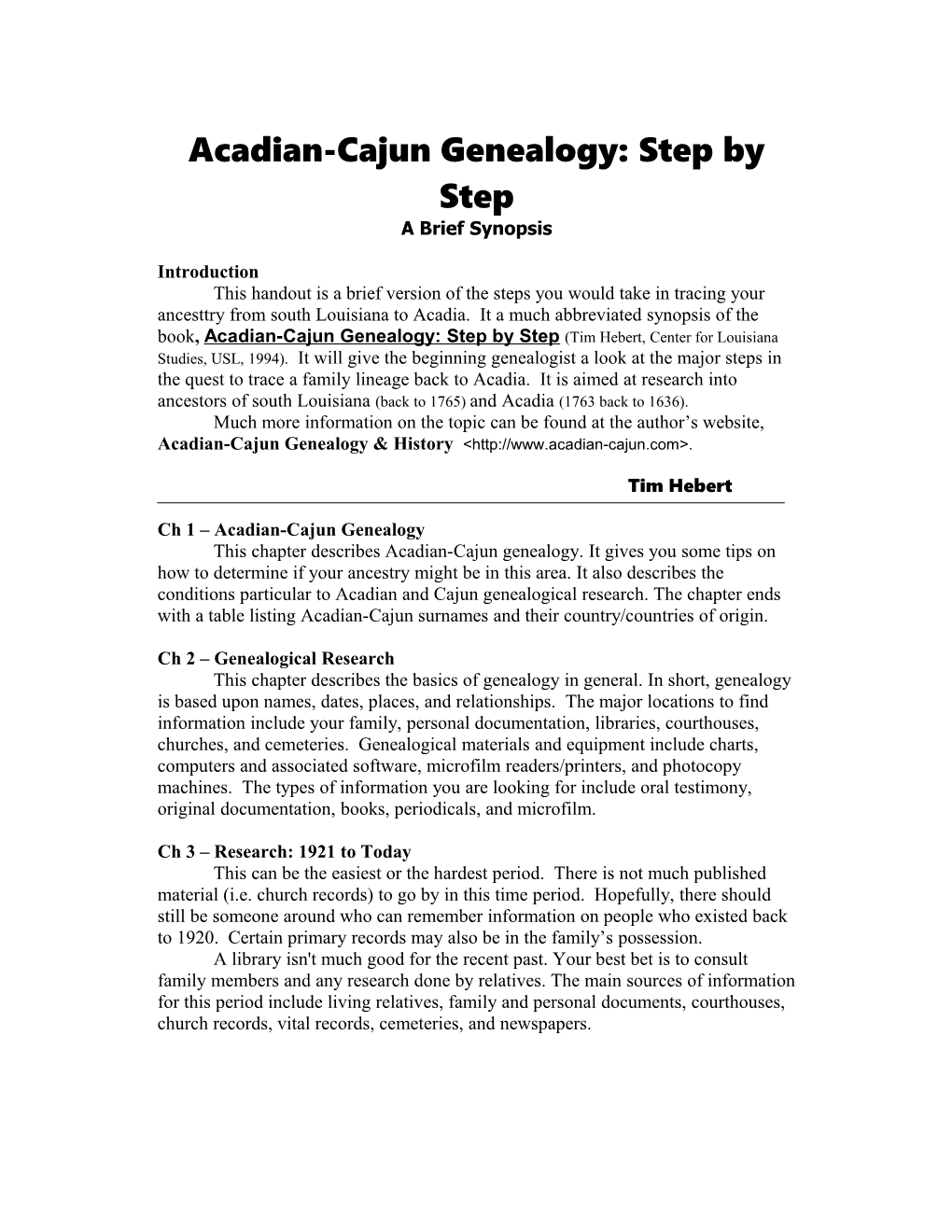 Acadian-Cajun Genealogy: Step by Step
