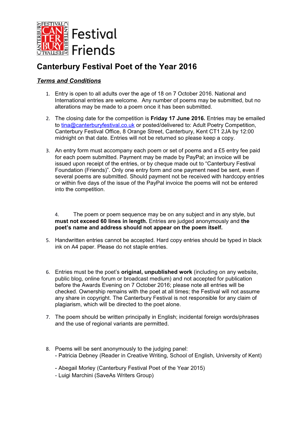2014 Canterbury Festival Poet of the Year