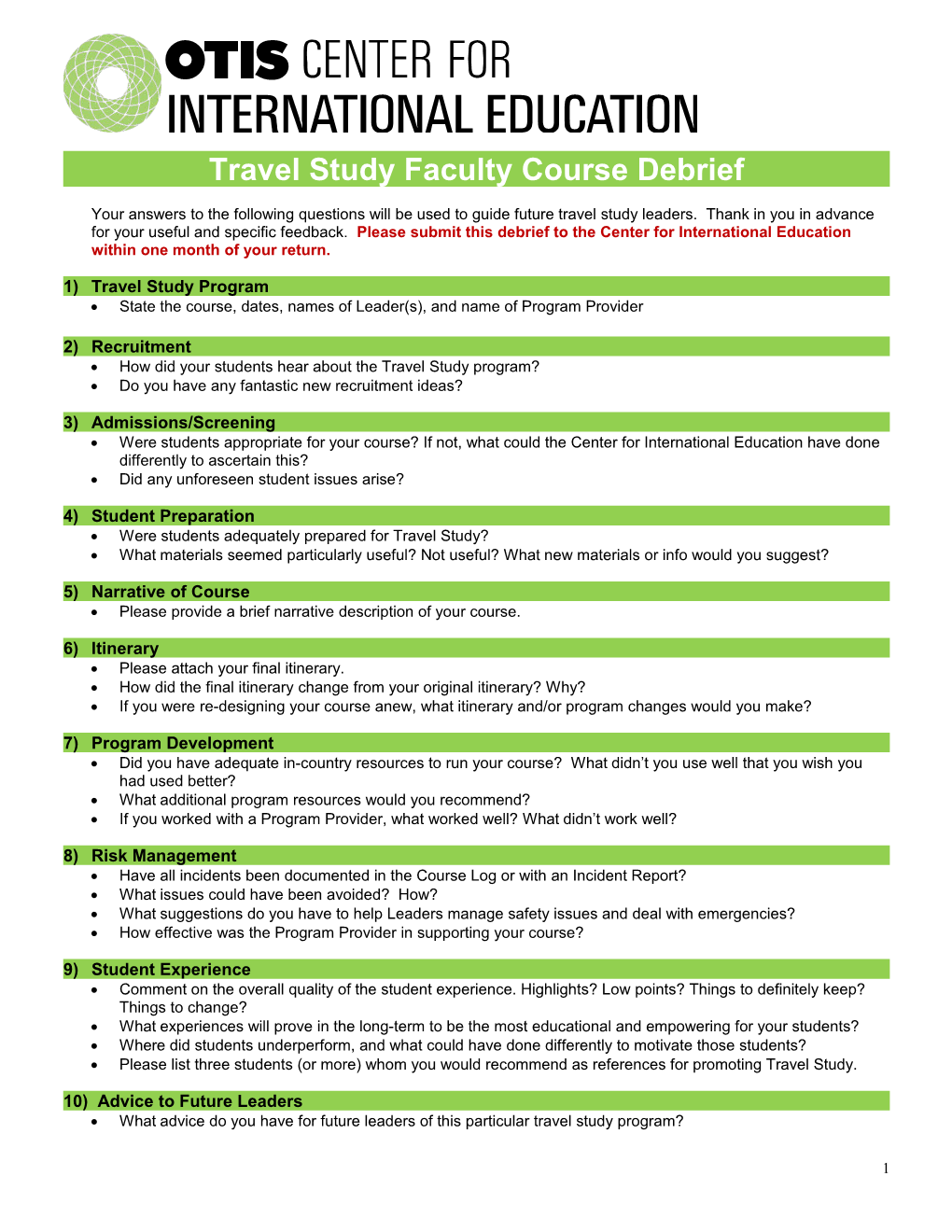 Semester Leader Debrief Questions