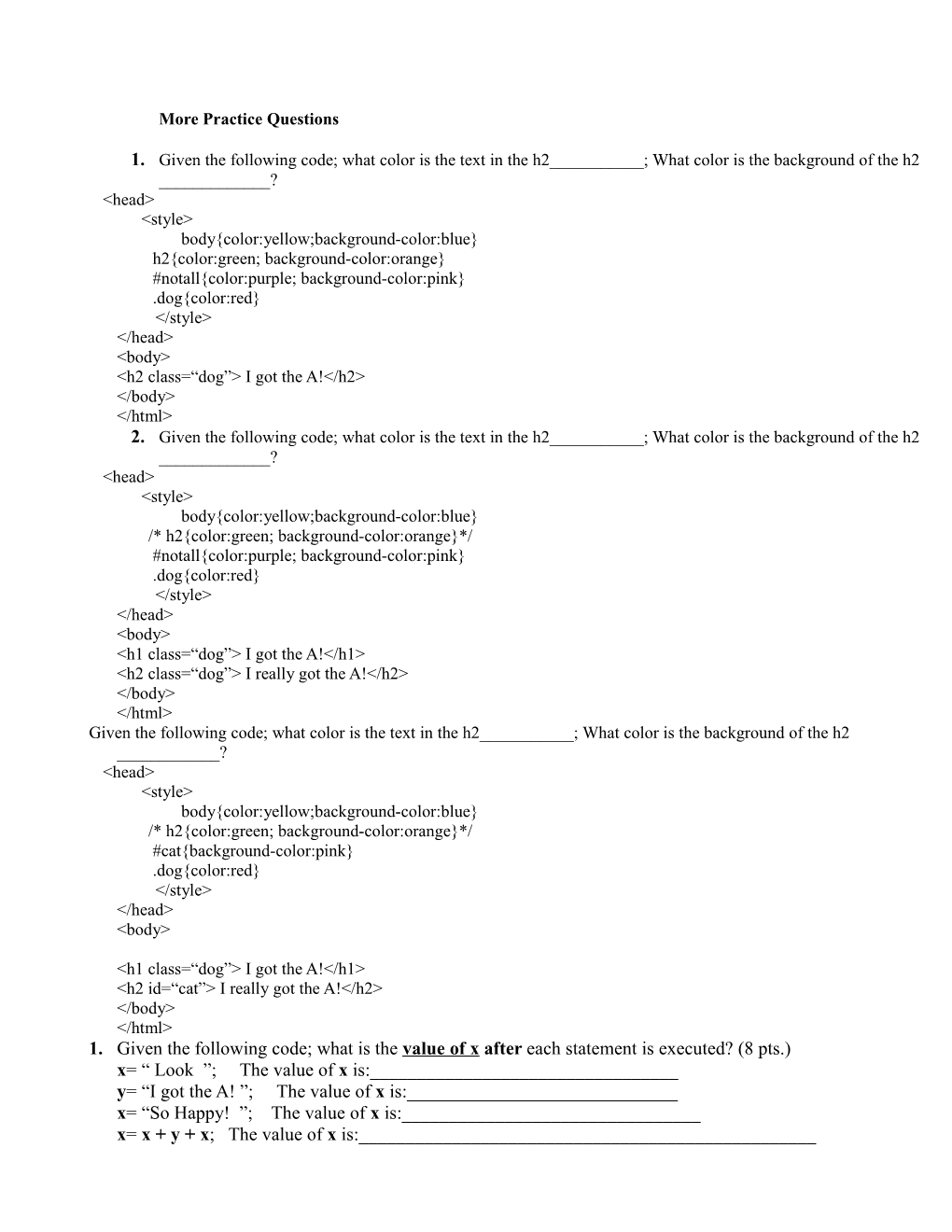 More Practice Questions