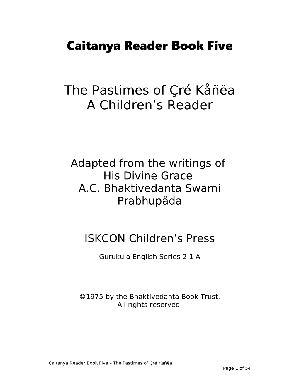 Caitanya Reader Book Five