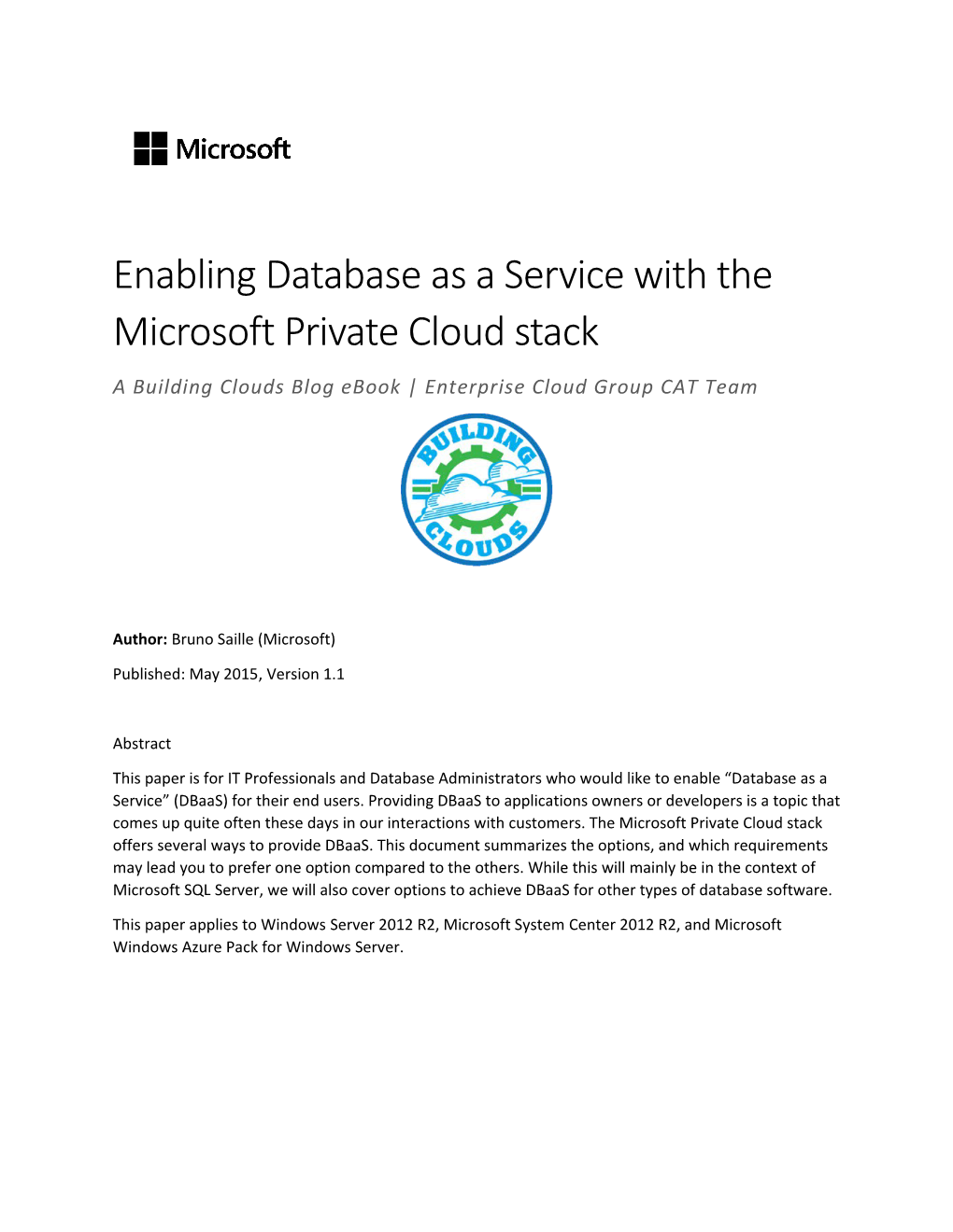 Enabling Database As a Service with the Microsoft Private Cloud Stack