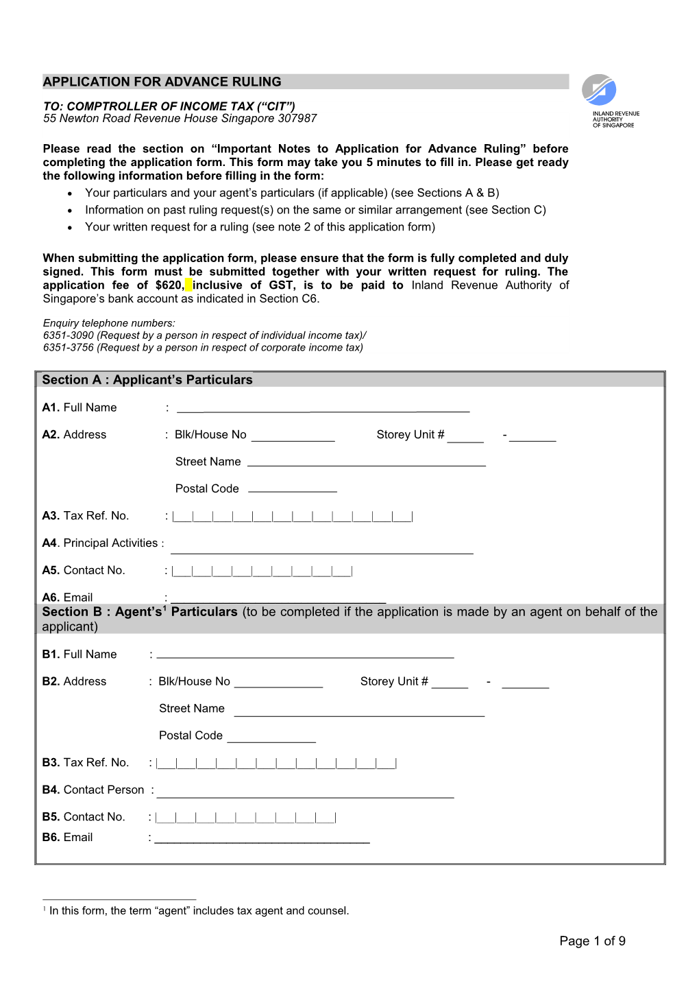 Application for Prviate Ruling