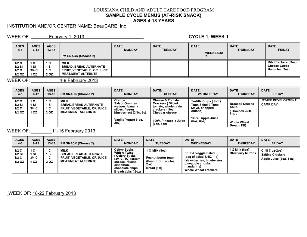 Louisiana Child and Adult Care Food Program