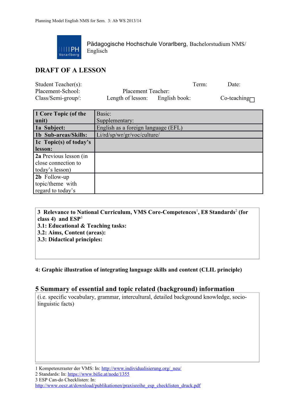 Planning Model English NMS for Sem. 3: Abws 2013/14