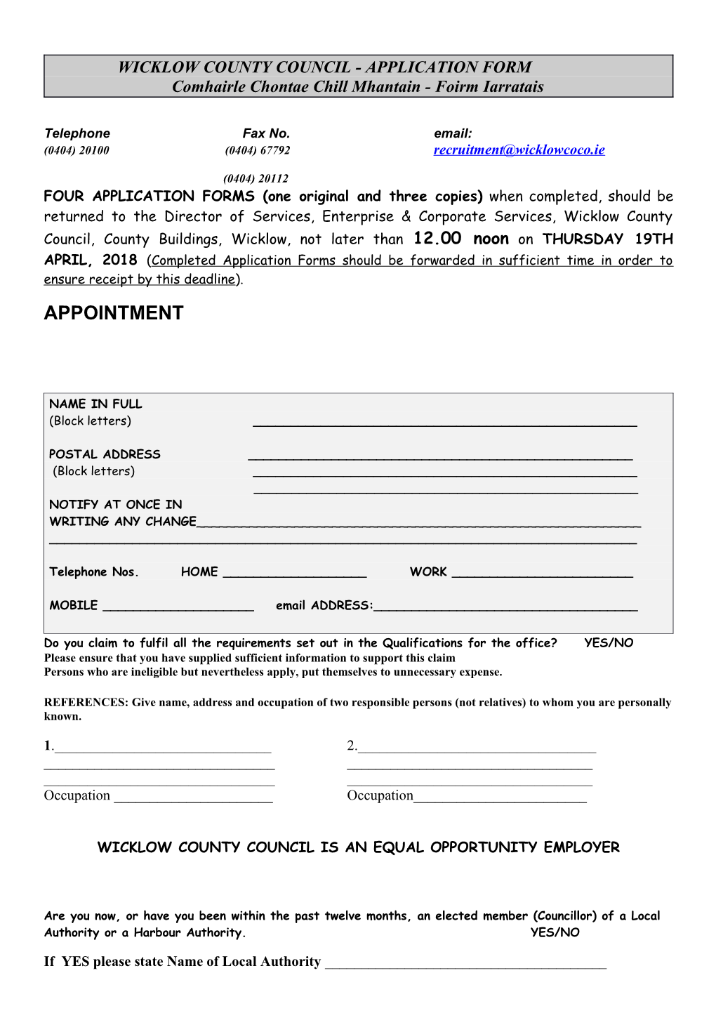 Wicklow County Council - Application Form